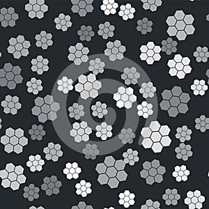 Grey Honeycomb icon isolated seamless pattern on black background. Honey cells symbol. Sweet natural food. Vector