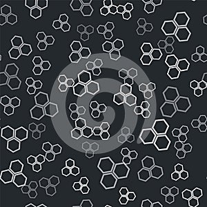 Grey Honeycomb icon isolated seamless pattern on black background. Honey cells symbol. Sweet natural food. Vector