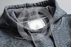 Grey hooded sweatshirt with blank colar label