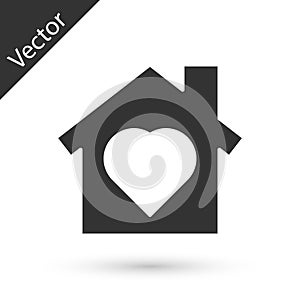 Grey House with heart inside icon isolated on white background. Love home symbol. Family, real estate and realty. Vector