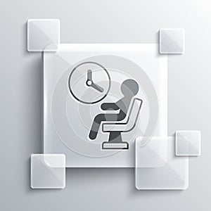 Grey Human waiting in airport terminal icon isolated on grey background. Square glass panels. Vector