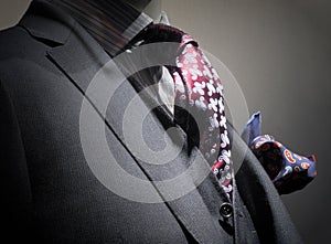 Grey jacket, vest, tie and handkerchief