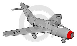 Grey jet plane with three stars and red nose vector illustration
