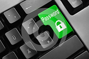 Grey keyboard green button password lock symbol