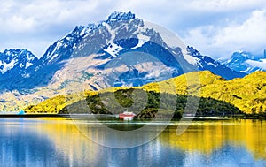 Grey Lake Ship Snow Mountains Torres del Paine National Park Chile