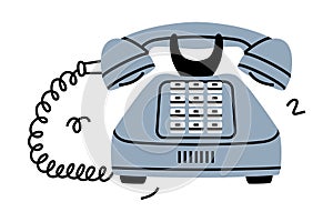 Grey Landline or Wireline Home Phone as Telephone Connection Vector Illustration
