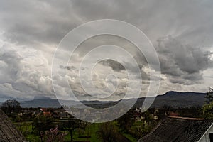 A grey Landscape view of beautiful sky over mountain valley