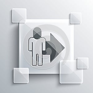 Grey Leader of a team of executives icon isolated on grey background. Square glass panels. Vector