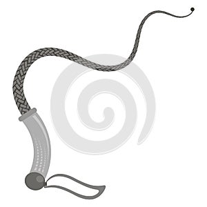 Grey leather whip, fetish stuff for role playing and bdsm on a white background