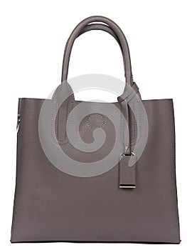 Grey leather woman's handbag with strap isolated on white background