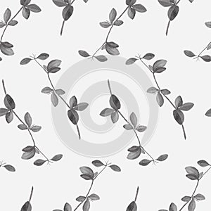 Grey leaves branch on grey background seamless pattern art design stock vector illustration