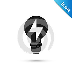 Grey Light bulb with lightning symbol icon isolated on white background. Light lamp sign. Idea symbol. Vector