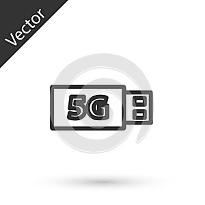 Grey line 5G modem for fast mobile Internet icon isolated on white background. Global network high speed connection data