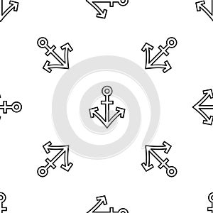 Grey line Anchor icon isolated seamless pattern on white background. Vector