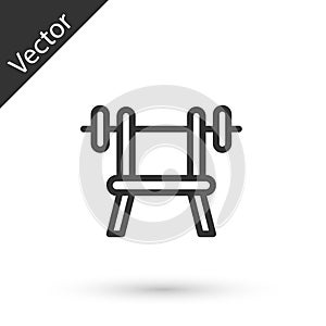Grey line Bench with barbell icon isolated on white background. Gym equipment. Bodybuilding, powerlifting, fitness
