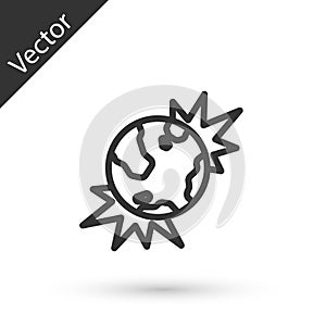 Grey line Bomb explosive planet earth war danger icon isolated on white background. Vector