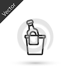 Grey line Bottle of champagne in an ice bucket icon isolated on white background. Vector
