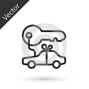 Grey line Car gift icon isolated on white background. Car key prize. Vector