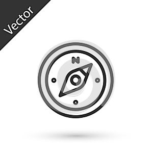 Grey line Compass icon isolated on white background. Windrose navigation symbol. Wind rose sign. Vector
