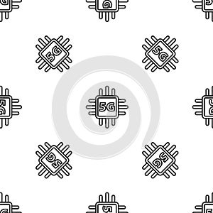 Grey line Computer processor 5G with microcircuits CPU icon isolated seamless pattern on white background. Chip or cpu