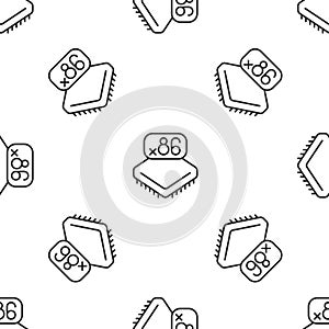Grey line Computer processor with microcircuits CPU icon isolated seamless pattern on white background. Chip or cpu with