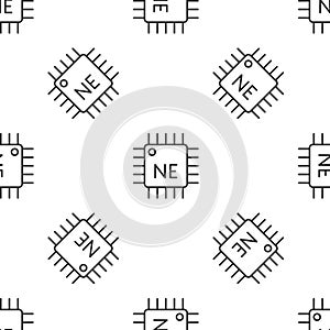 Grey line Computer processor with microcircuits CPU icon isolated seamless pattern on white background. Chip or cpu with