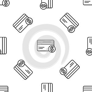 Grey line Credit card and dollar symbol icon isolated seamless pattern on white background. Online payment. Cash