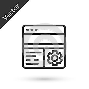 Grey line Debugging icon isolated on white background. Debugging tool. Magnifying glass on bug programming. Testing and