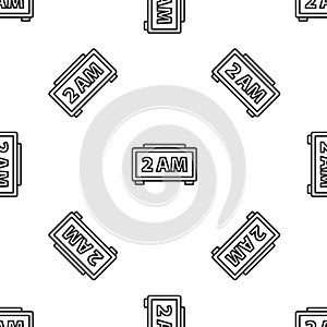 Grey line Digital alarm clock icon isolated seamless pattern on white background. Electronic watch alarm clock. Time