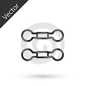 Grey line Dumbbell icon isolated on white background. Muscle lifting, fitness barbell, sports equipment. Vector
