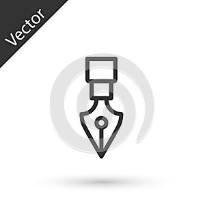 Grey line Fountain pen nib icon isolated on white background. Pen tool sign. Vector