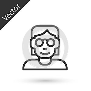 Grey line Hacker or coder icon isolated on white background. Programmer developer working on code, coding, testing