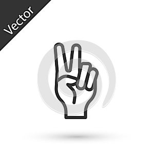 Grey line Hand showing two finger icon isolated on white background. Hand gesture V sign for victory or peace. Vector