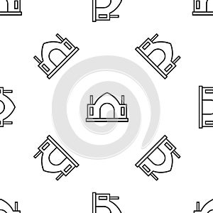 Grey line Hindu spiritual temple icon isolated seamless pattern on white background. Vector