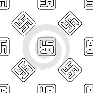 Grey line Hindu swastika religious symbol icon isolated seamless pattern on white background. Vector