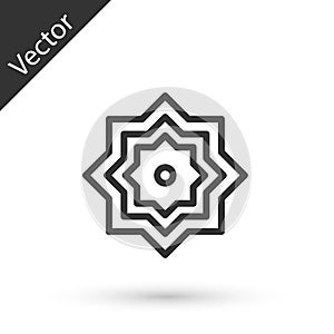 Grey line Islamic octagonal star ornament icon isolated on white background. Vector