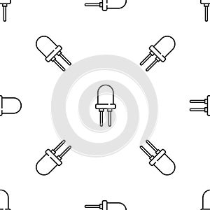 Grey line Light emitting diode icon isolated seamless pattern on white background. Semiconductor diode electrical