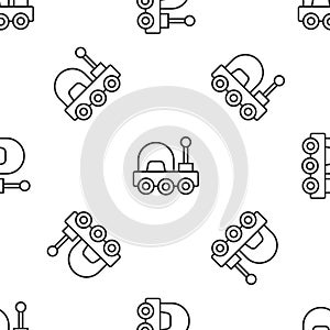 Grey line Mars rover icon isolated seamless pattern on white background. Space rover. Moonwalker sign. Apparatus for