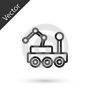 Grey line Mars rover icon isolated on white background. Space rover. Moonwalker sign. Apparatus for studying planets
