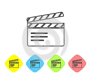 Grey line Movie clapper icon isolated on white background. Film clapper board. Clapperboard sign. Cinema production or
