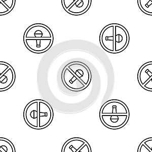 Grey line Mute microphone icon isolated seamless pattern on white background. Microphone audio muted. Vector