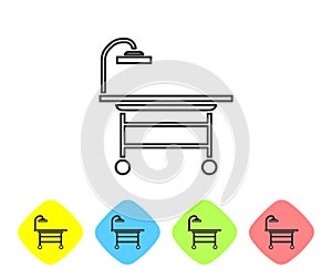 Grey line Operating table icon isolated on white background. Set icons in color rhombus buttons. Vector Illustration