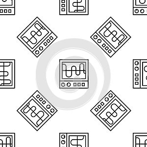 Grey line Oscilloscope measurement signal wave icon isolated seamless pattern on white background. Vector