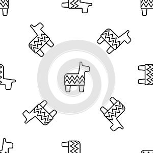 Grey line Pinata icon isolated seamless pattern on white background. Mexican traditional birthday toy. Vector
