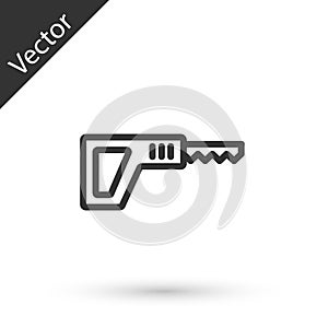 Grey line Reciprocating saw and saw blade icon isolated on white background. Vector