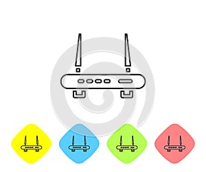 Grey line Router and wi-fi signal icon isolated on white background. Wireless ethernet modem router. Computer technology