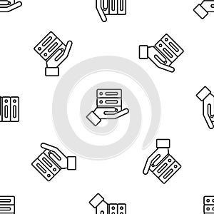 Grey line Server, Data, Web Hosting icon isolated seamless pattern on white background. Vector