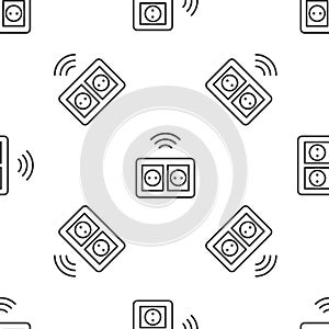 Grey line Smart electrical outlet system icon isolated seamless pattern on white background. Power socket. Internet of