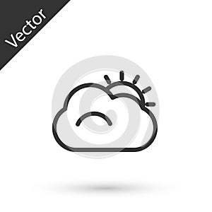 Grey line Sun and cloud weather icon isolated on white background. Vector Illustration