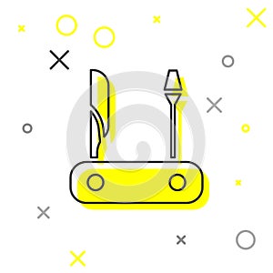 Grey line Swiss army knife icon isolated on white background. Multi-tool, multipurpose penknife. Multifunctional tool